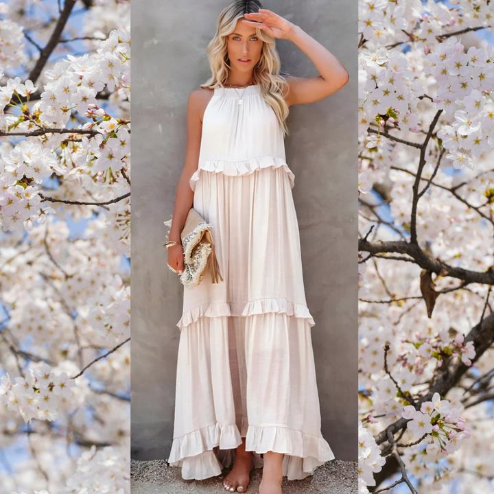 Meara | Halter Ruffle Maxi Dress