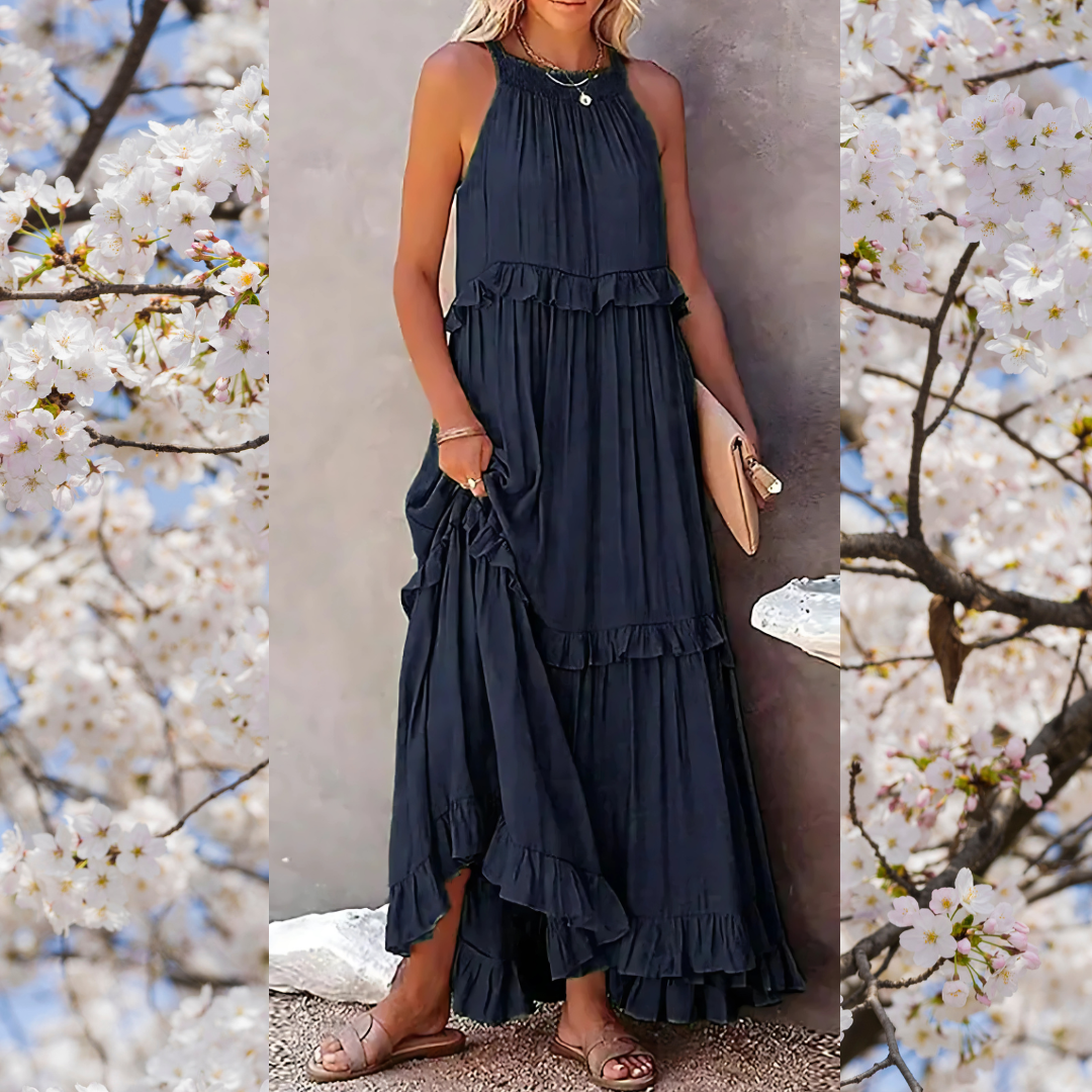 Meara | Halter Ruffle Maxi Dress