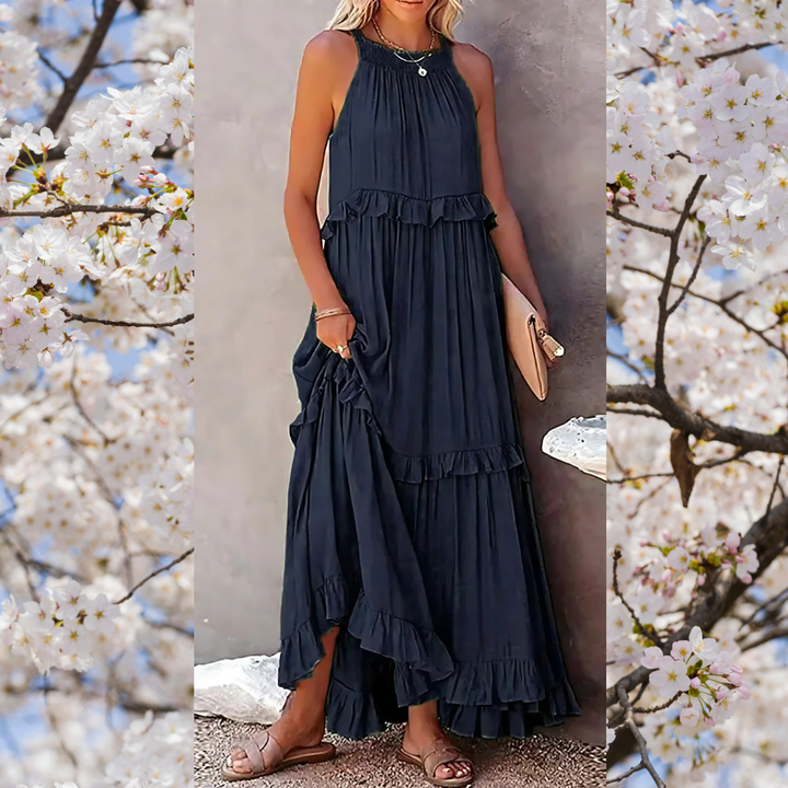Meara | Halter Ruffle Maxi Dress