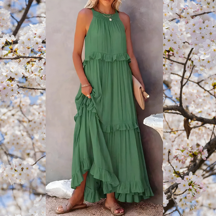 Meara | Halter Ruffle Maxi Dress