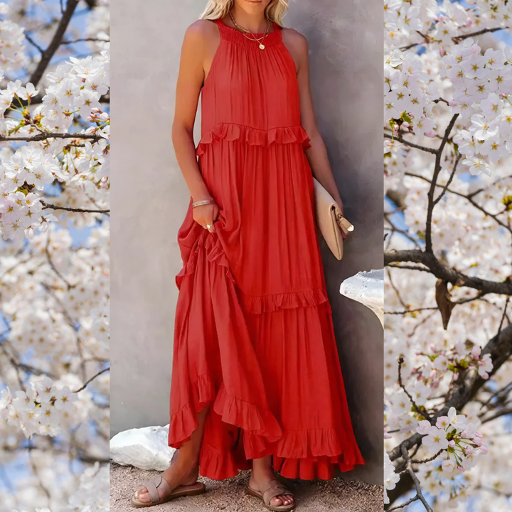 Meara | Halter Ruffle Maxi Dress