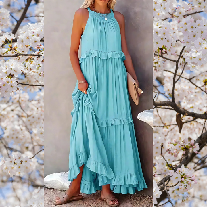 Meara | Halter Ruffle Maxi Dress